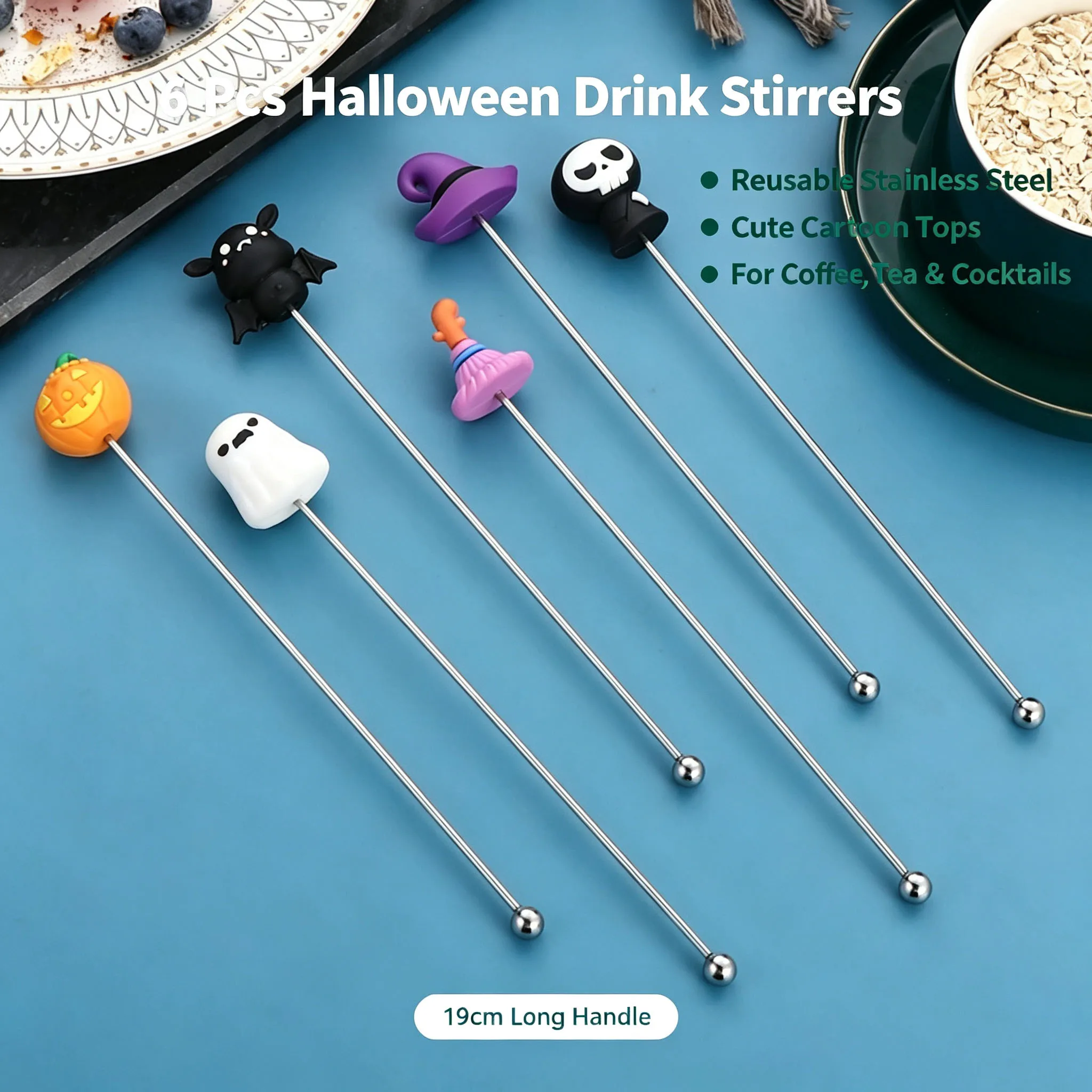 Stainless Steel Halloween Cartoon Stirring Sticks 19Cm Long Handle Reusable Drink Mixers For Cocktail Whisky Bar Party Supplies