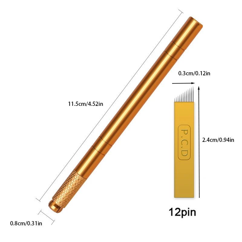 Handleiding 3D Wenkbrauw Tattoo Microblading Pen Permanente Make-Up Pistool Roestvrij staal Tattoo Supplies + 5Pcs12 Pins Platte Mes Naalden