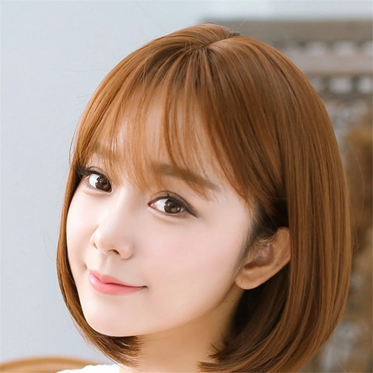 Wig Bob Bobo Wig with Bangs for Women, Natural Looking Short Bob Wig , Short Wig for Daily Korea Versions Dark Brown