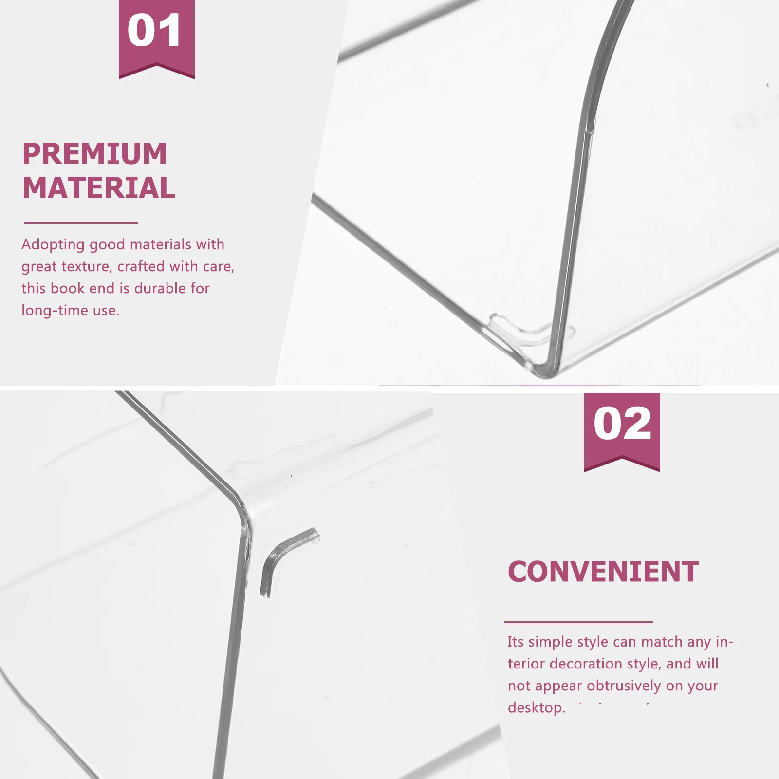 

Desktop Transparent Bookend Plastic Book Holder Tabletop Book Support Stand File Organizer Strong Steady Modern Decorative Home