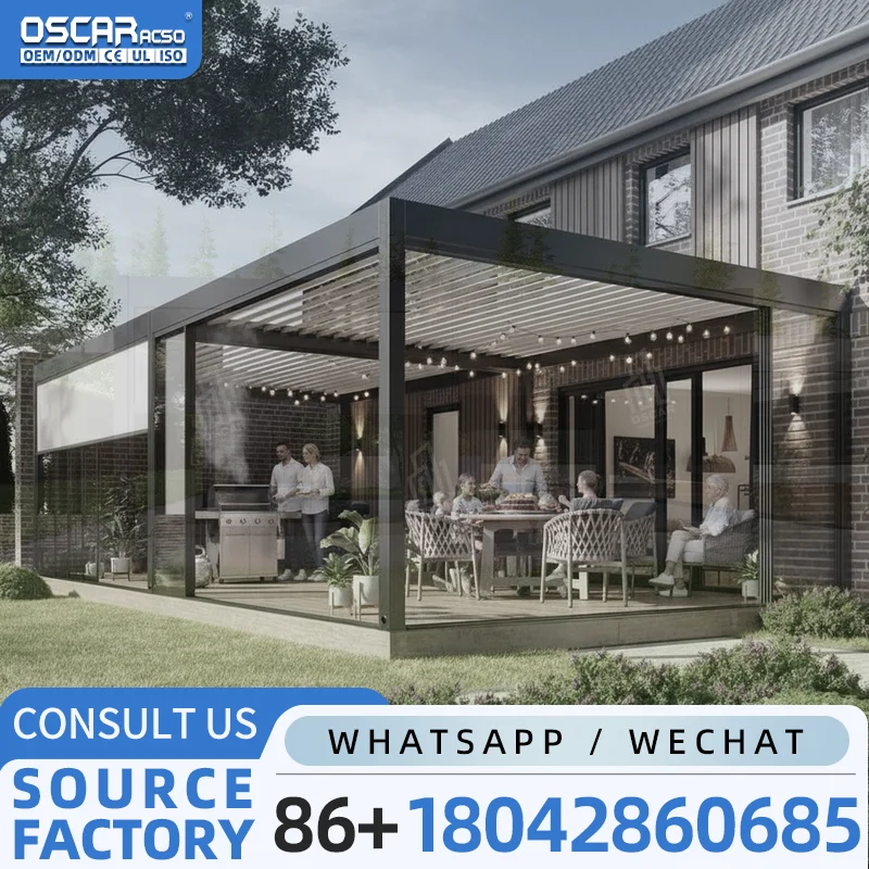 Outdoor Patio Motorized Solar Louvered Awning Kits Aluminum Pergola for Garden Backyard Terrace 3x4 pergola