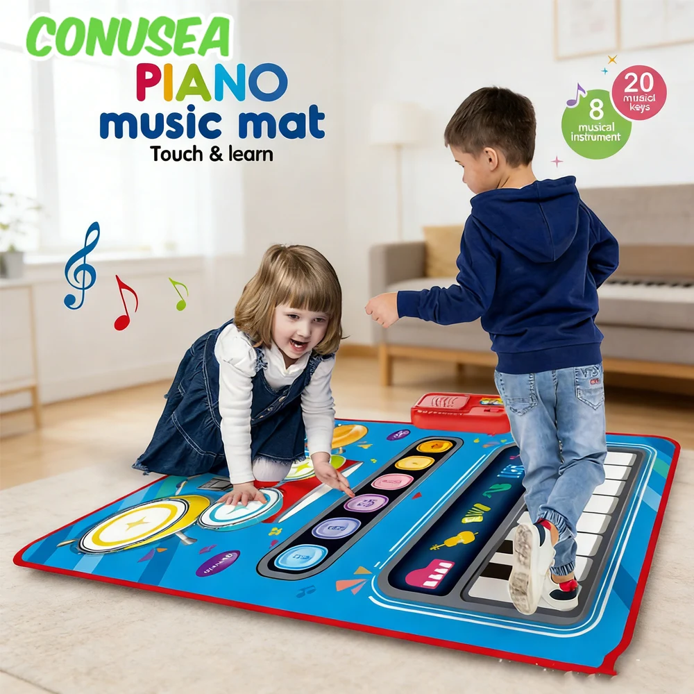 

Музыкальный коврик-пианино 2-в-1 для малышей, с функцией барабана, водонепроницаемый, развивающий, сенсорный, для раннего обучения, музыкальный инструмент, игрушка для детей