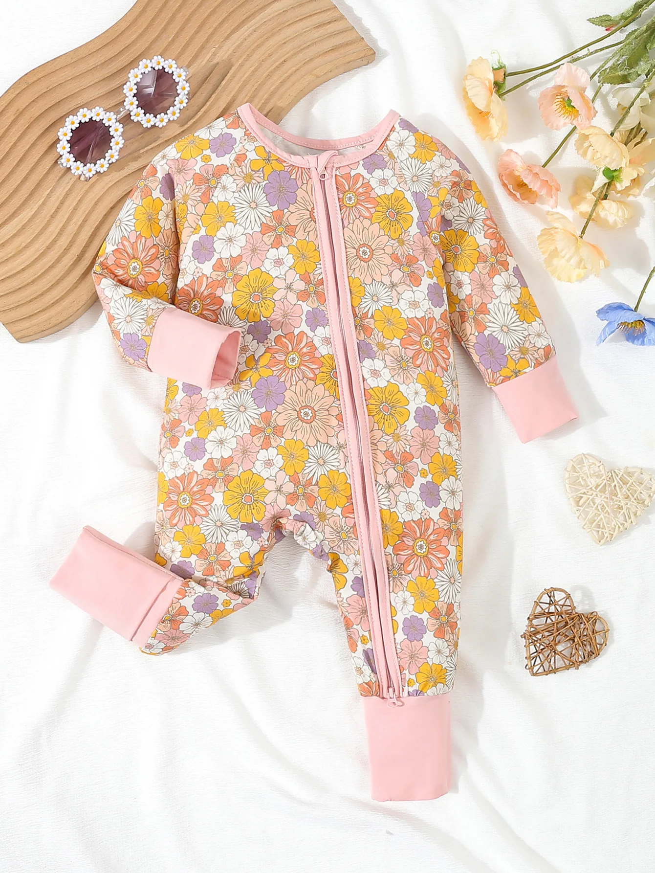 

Newborn Baby Girl Bamboo Fiber Romper Jumpsuit Infant Folral Long Sleeve Legging Bodysuit Zipper Playsuit Kids Clothes 0-18M