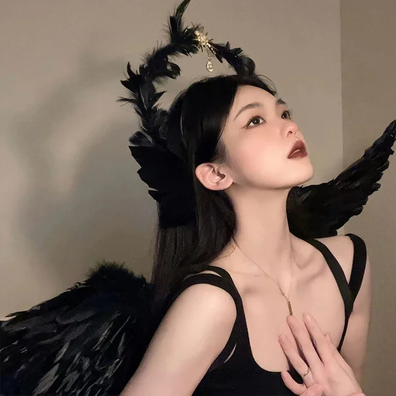 Bandeau de sauna d'elfe d'ange pour femmes et filles, plume d'ailes blanches, déesse Lolita, accessoire de costume d'Halloween et de Noël, habillage de fête