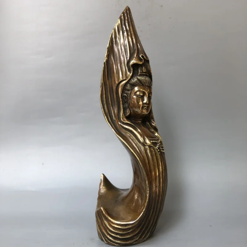 

Brass Buddha ornament, sitting on lotus a water vase, Guanyin with willow branches, copper statue fo