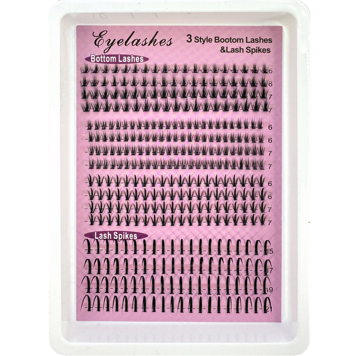 16 rangées de cils inférieurs (6-7mm) et pointes (15-21mm) mélange d'extension de cils à faire soi-même grappes de pointes de cils individuelles vaporeuses outils de cils à faire soi-même