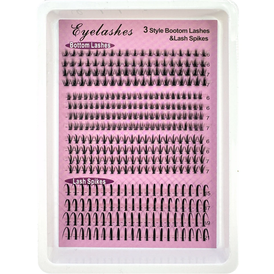 16 Filas de Pestañas Inferiores (6-7mm) y Púas (15-21mm) Mezcla DIY Extensiones Delicadas Individuales Herramientas 6