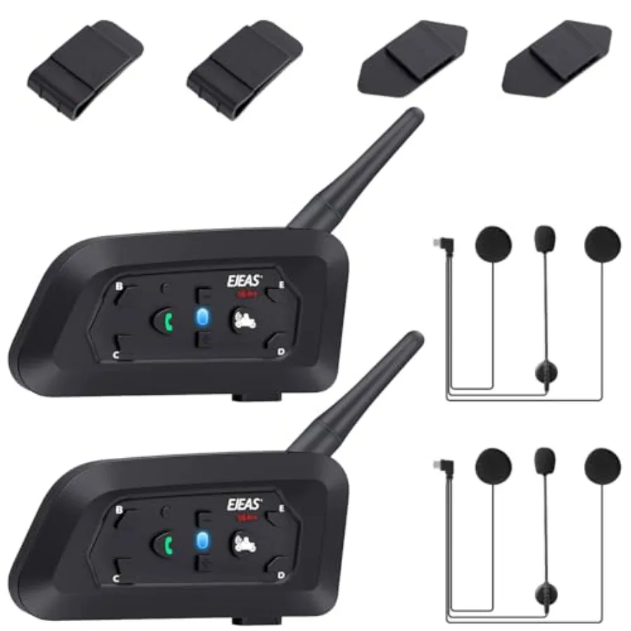 

Motorcycle Helmet Bluetooth Intercom Headset 1200M 2 People Full Duplex Wireless Motorbike Interphone Connect Up to 6 Riders fo