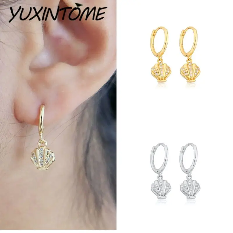

925 Sterling Silver Ear Needle Fashion Exquisite Micropaved Zircon Seaside Shell Earrings Pendant Women Fine Design Accessories