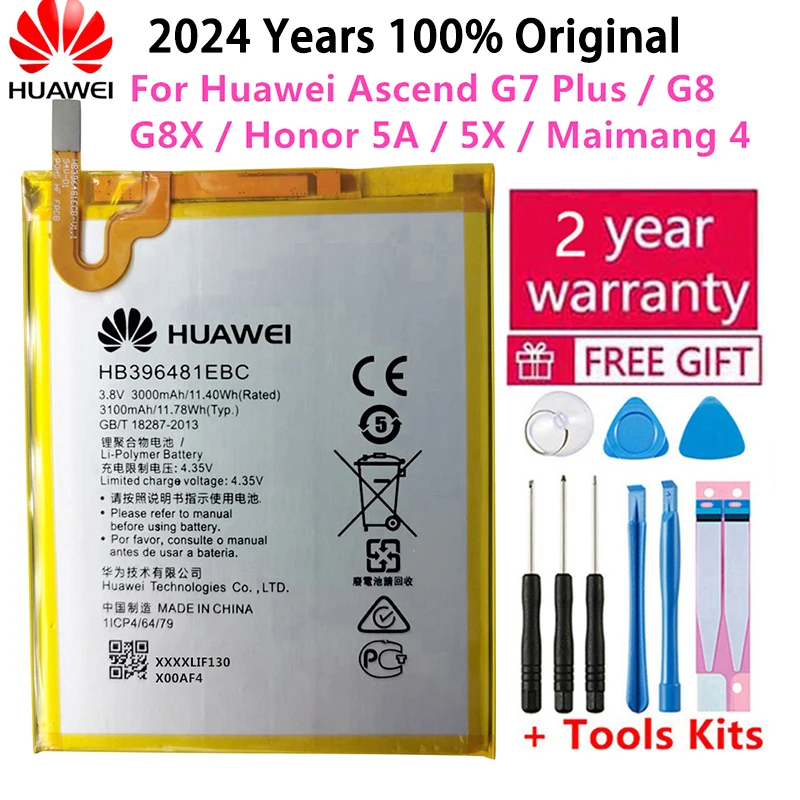 Batteria sostitutiva originale per telefono Hua Wei HB 396481 EBC Per Huawei Ascend G7 Plus / G8 / G8X / Honor 5A / 5X / Maimang 4 3000mAh