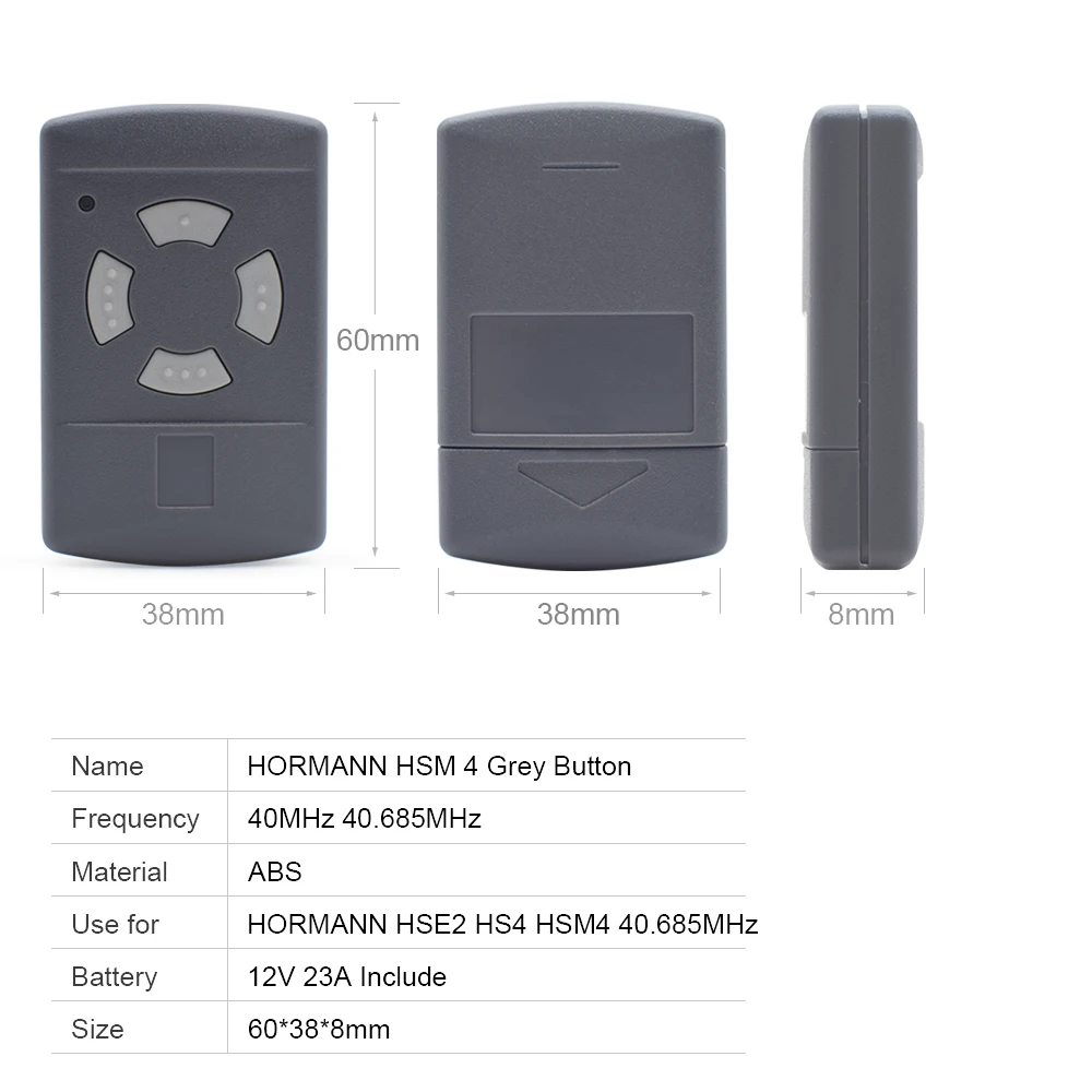 HORMANN 40.685 MHz HSM4 HSM2 HSE4 HSE2 HS4 HS2 Garage Door Remote Control Duplicator 40MHz Gray Button Clone Gate Command Opener