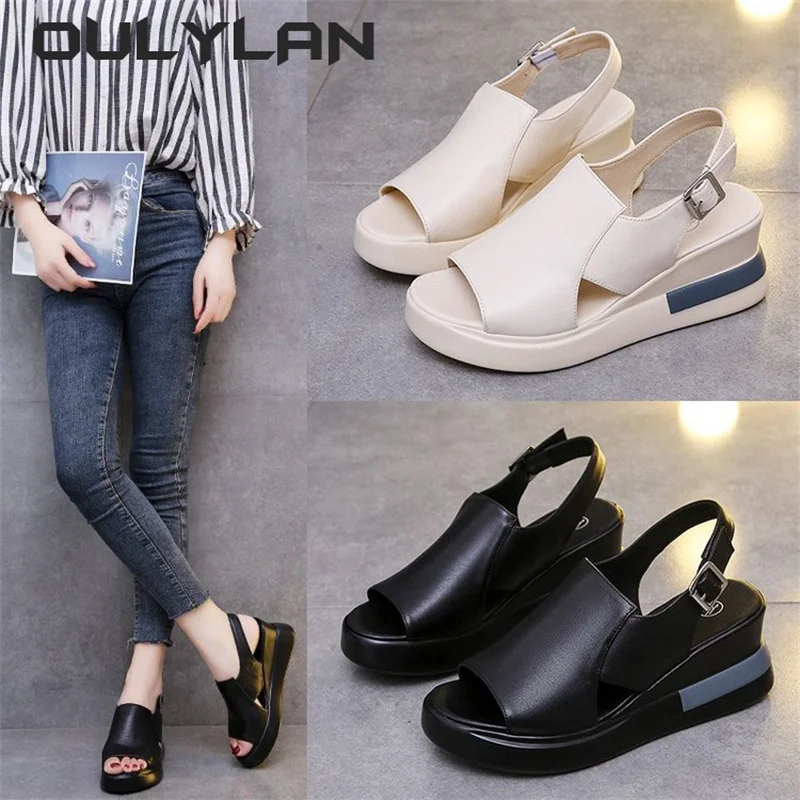 Oulylan 2024 Summer Wedge Platform Sandals Fashion Retro Romen Beach Shoes Ladies Casual Peep Toe Soft Comfortable Sandalias