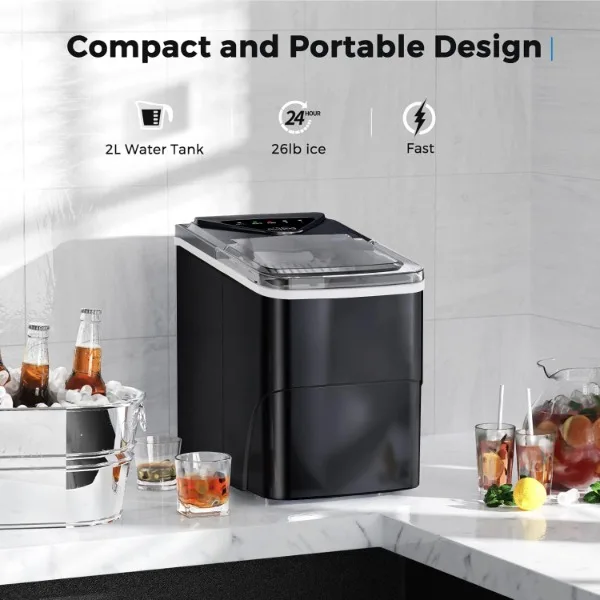 Ice Makers Countertop, Self-Cleaning Function, Portable Electric Ice Cube Maker Machine, 9 Pellet Ice Ready in 6 Mins