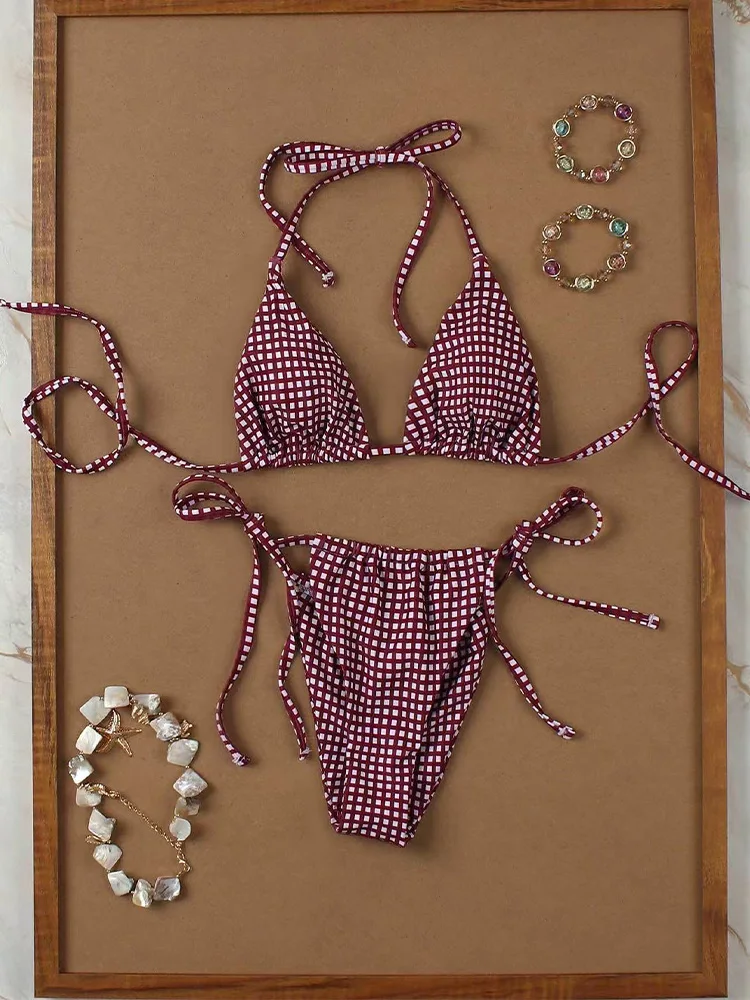 

Сексуальный модный купальник-бикини с сетчатыми вставками и шнуровкой для женщин, раздельный, для пляжного отдыха, 2026, всесезонный, без спинки, комплект из 2 предметов