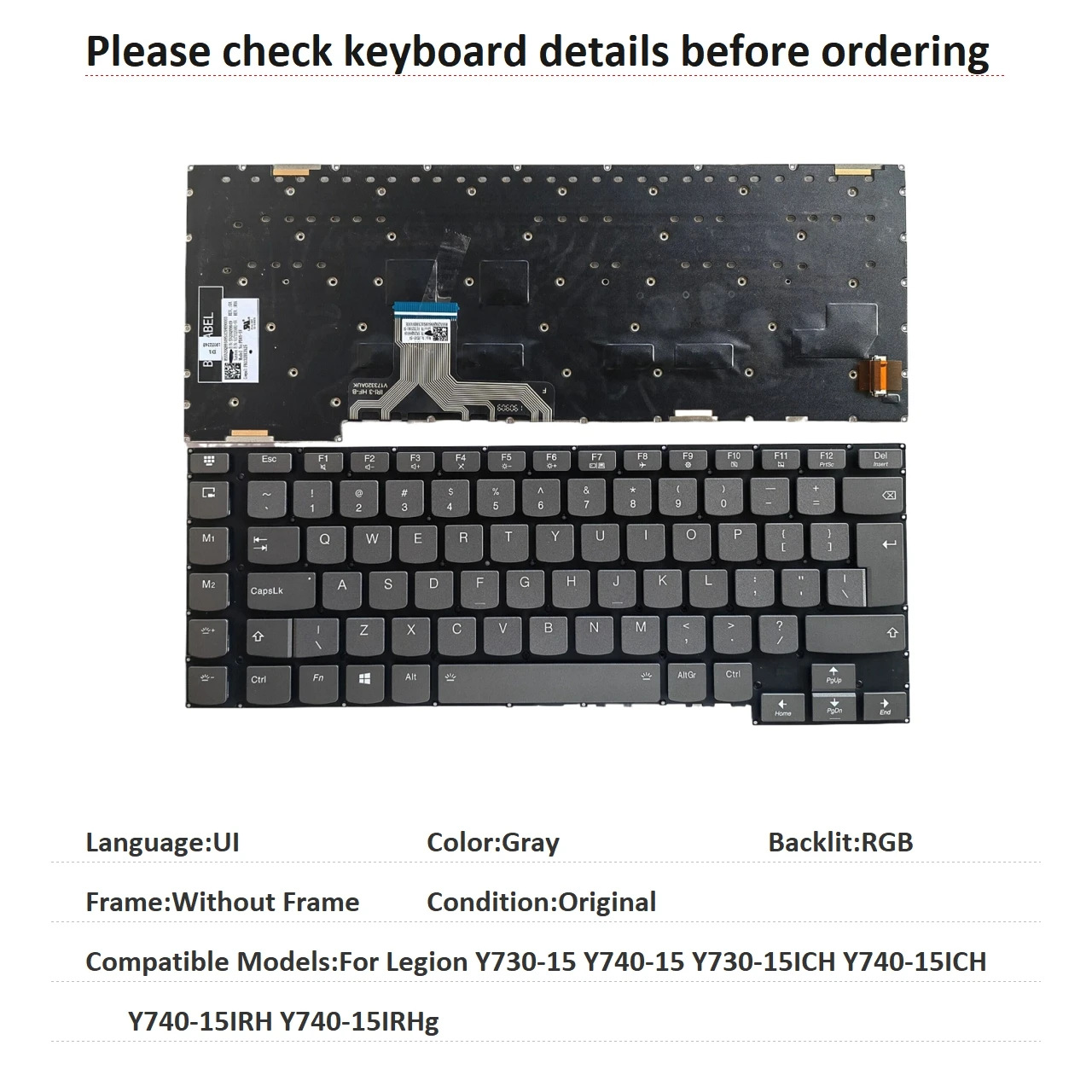 Nuevo teclado retroiluminado RGB con idioma de interfaz de usuario para Lenovo Legion Y730-15 Y740-15 Y730-15ICH Y740-15ICH Y740-15IRH Y740-15IRHg