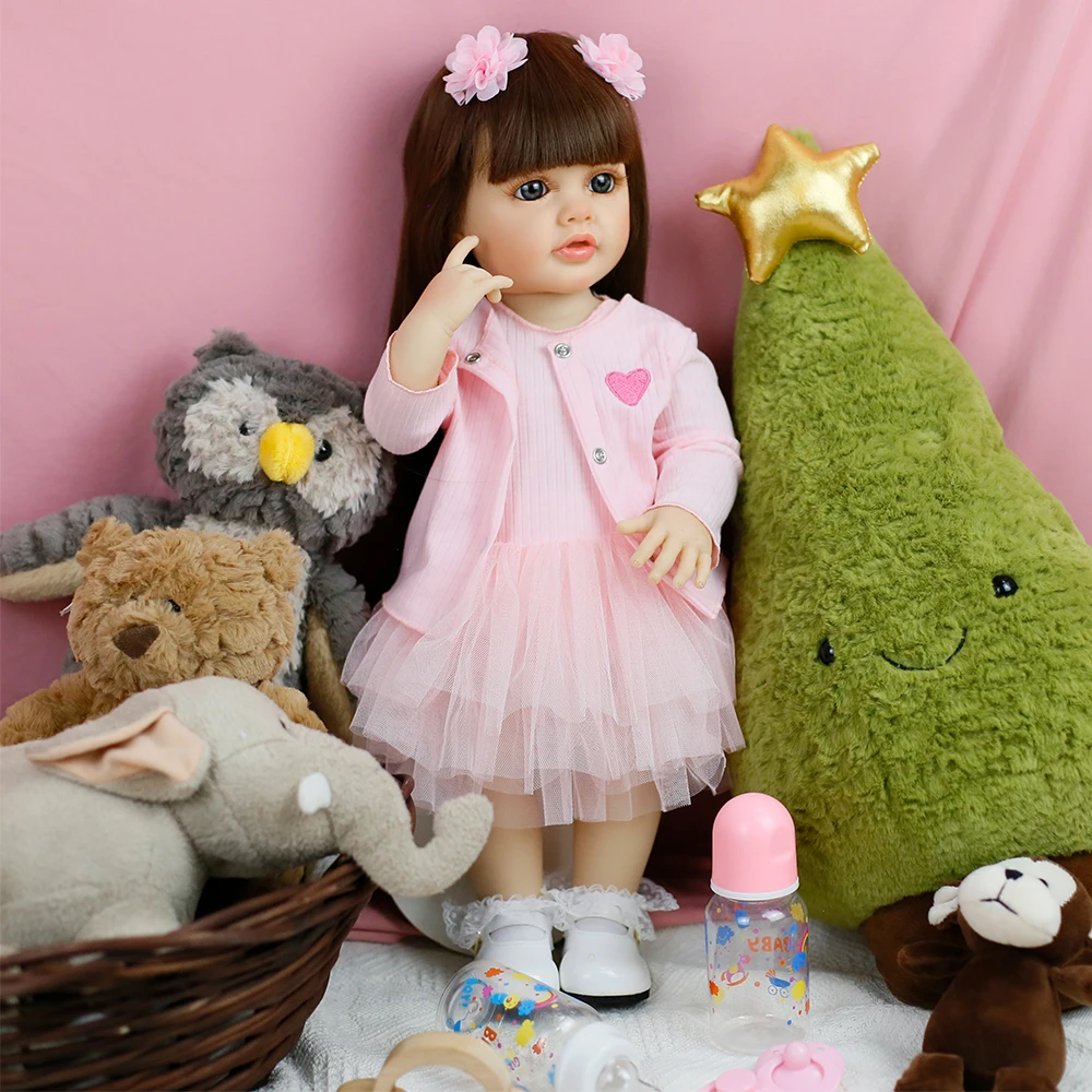 22inch Betty Newborn Full Soft Silicone Vinyl Reborn Lifelike Toddler Stand Girl Doll Princess with Long Hair for Girls Bebe Toy