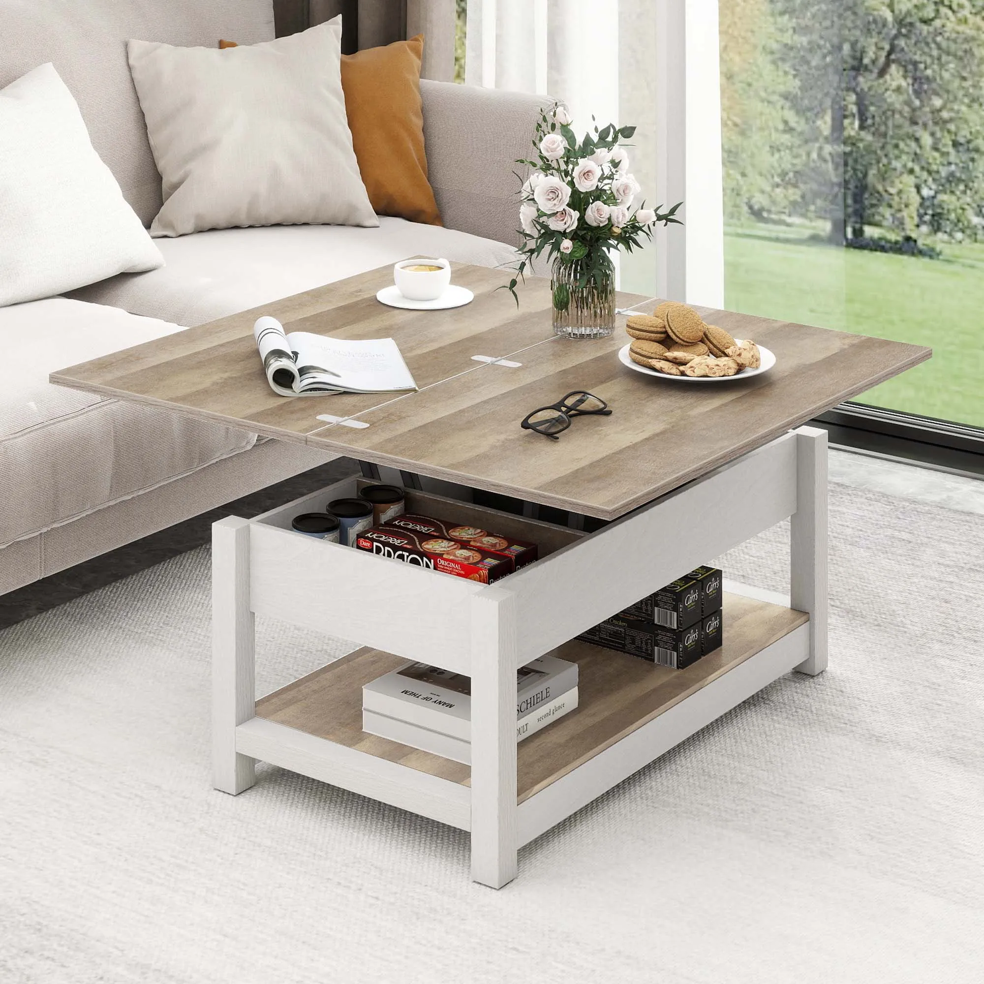 3 in 1 Multi-Function Lift Top Coffee Table Dining Table with 3 Hidden Storage