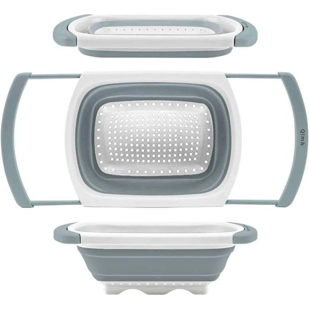 Colador plegable Qimh | Coladores y coladores de cocina de silicona sobre el fregadero con asas extensibles | Veggies, Frutas y