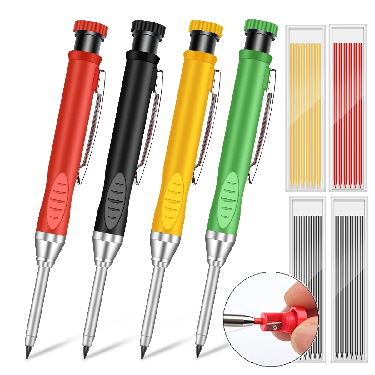 

2.8mm Solid Carpenter Mechanical Pencil with Sharpener for Woodworking Construction Long Head Carpenter Pencil Stationery Supply