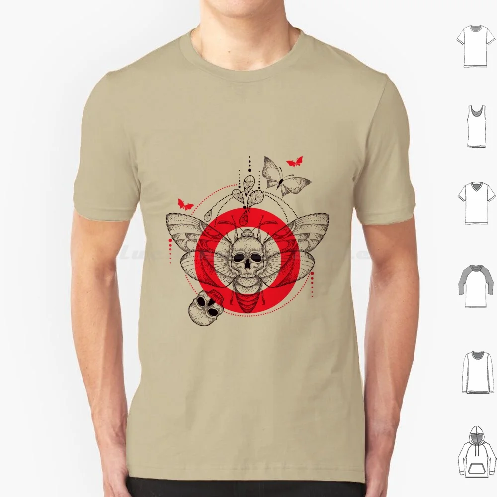 Death'S Head Hawk Moth In Dotwork. T Shirt Cotton Men Women Diy Print Moth Head Acherontia Dotwork Round Red Black Dots