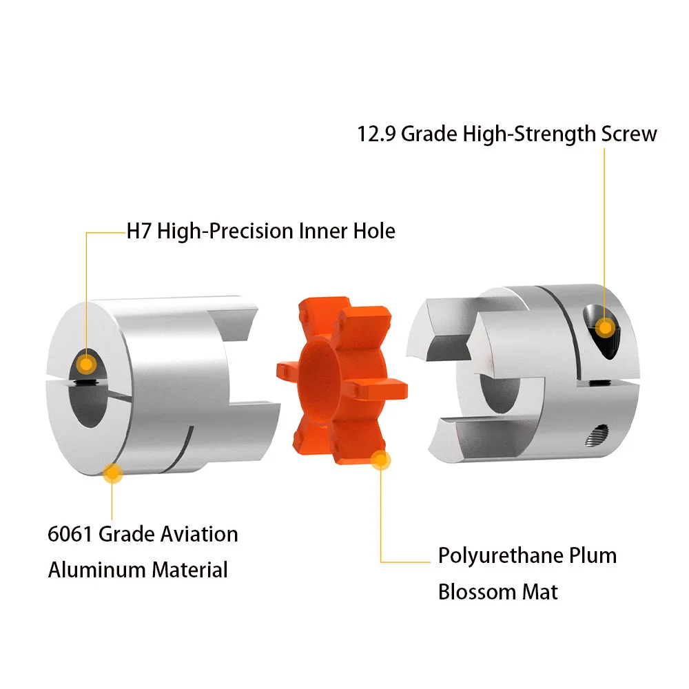 1 Pcs Aluminum Alloy Plum Blossom Elastic Coupling OD 14-80mm  Length 22-114mm Clamped Servo Stepper Motor Threaded Connector