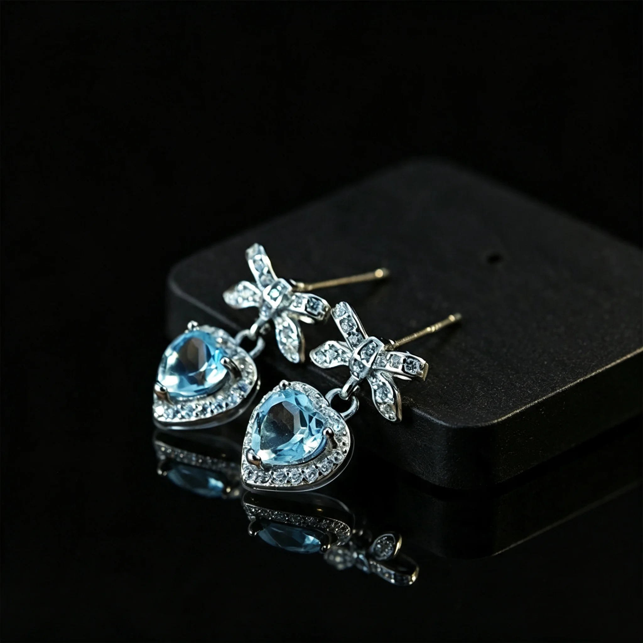 Women Fashion Bow Earrings S925 Sterling Silver Exquisite Heart Micro Paved Shiny Zircon Versatile Daily Jewelry