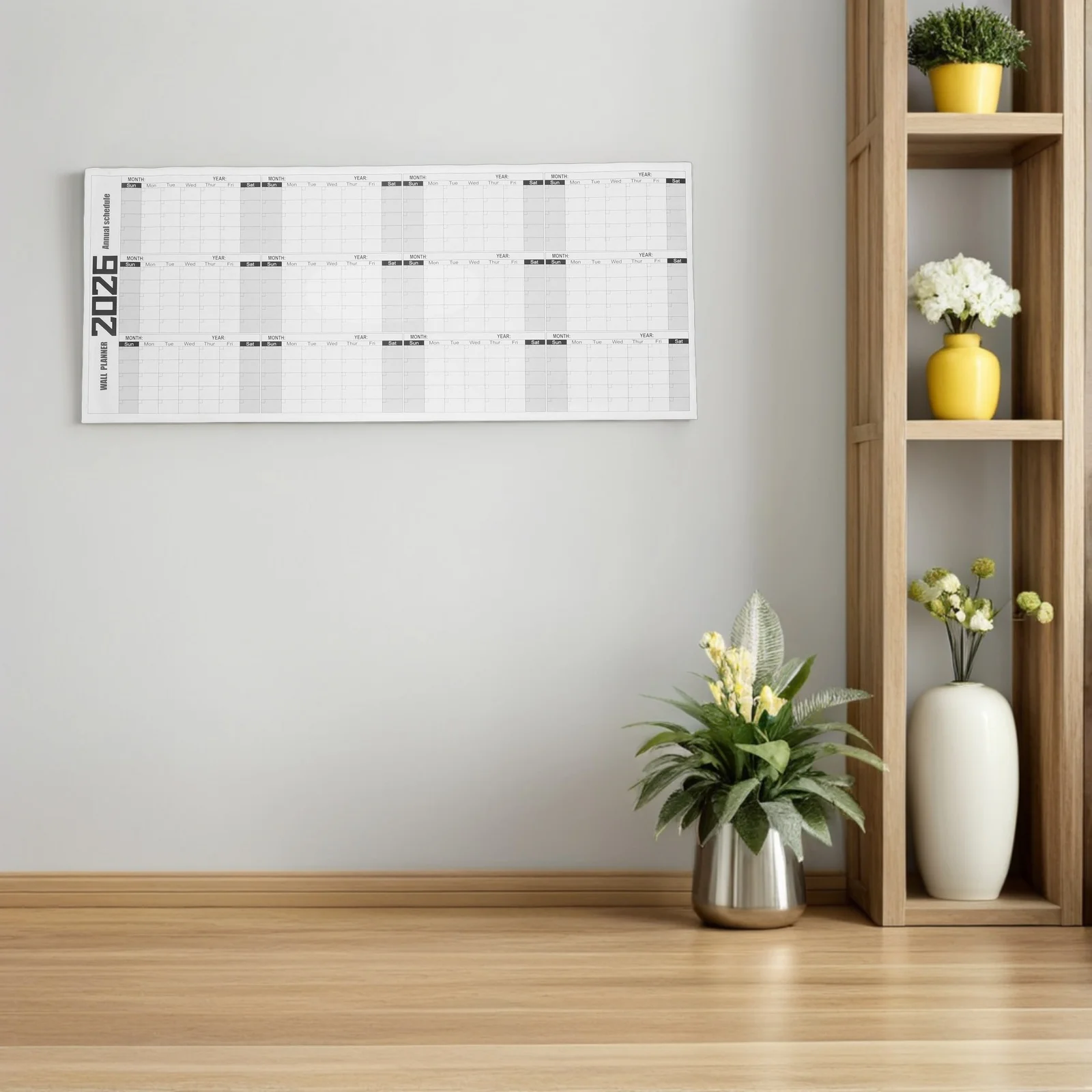 Calendario da parete cancellabile a secco Grande 100x42 cm Lavagna laminata riutilizzabile senza data Pianificatore annuale Organizzatore mensile Ufficio Aula