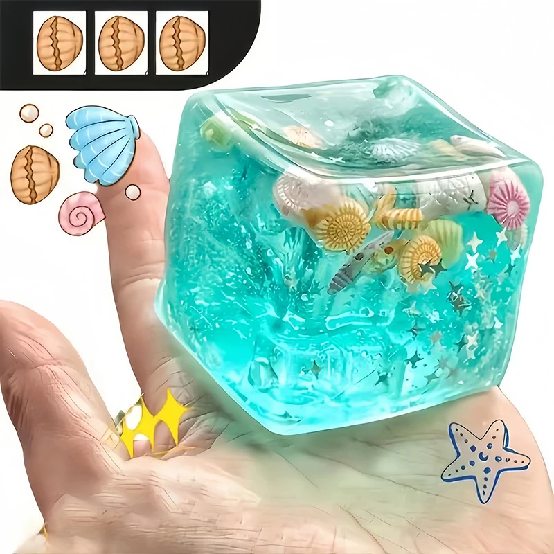 Squishy Ocean Stress Balls Sensory Toys for Stress And Anxiety Relief Transparent Maltose Cubes Fidget Toys Gift