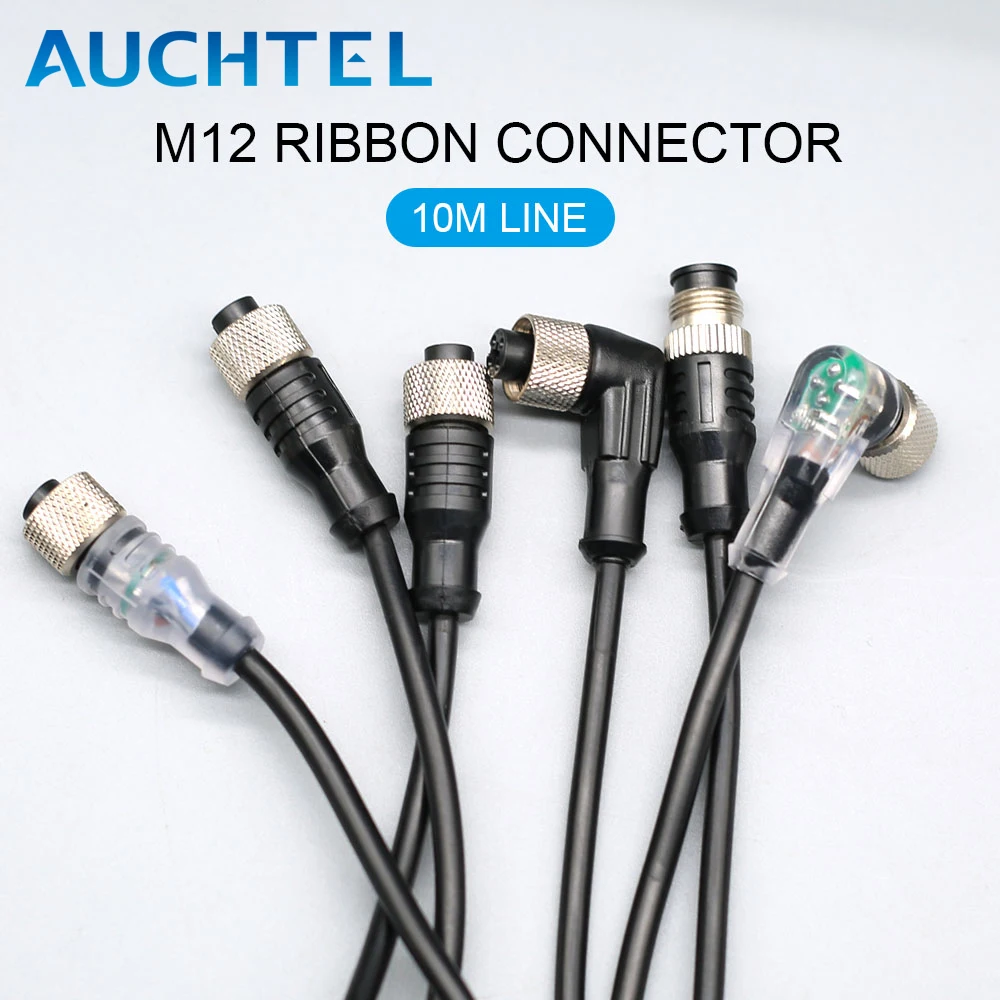 10m Line M12 4 5 Pins PVC LED IP67 Sensor Cable Connector Type A Socket Plug  Waterproof Male&Female Straight Angle Flange