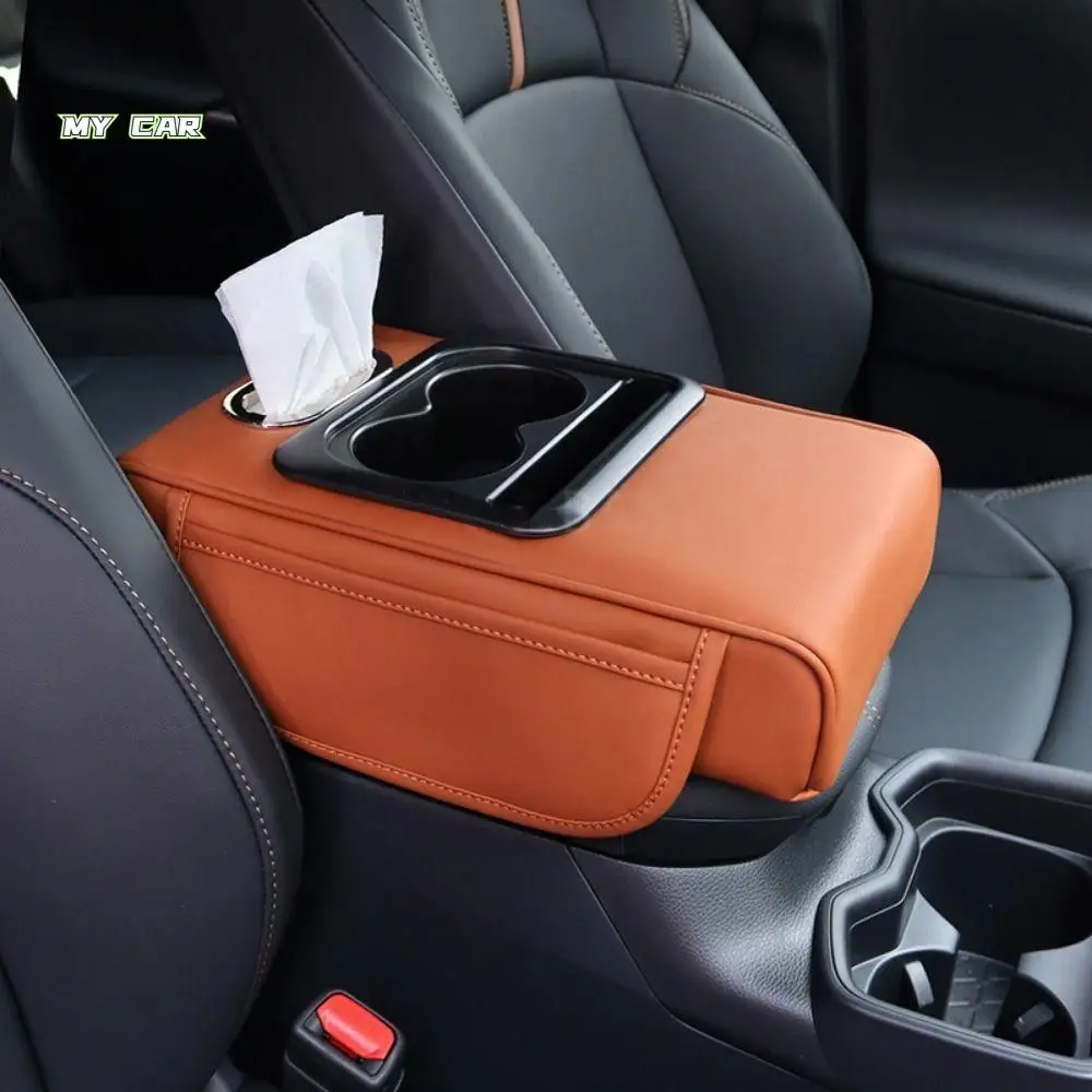 

Elbow Support Car Arm Rest Cushion Tissue Box with Cup Holder Armrest Heightening Pad Easy To Install Waterproof