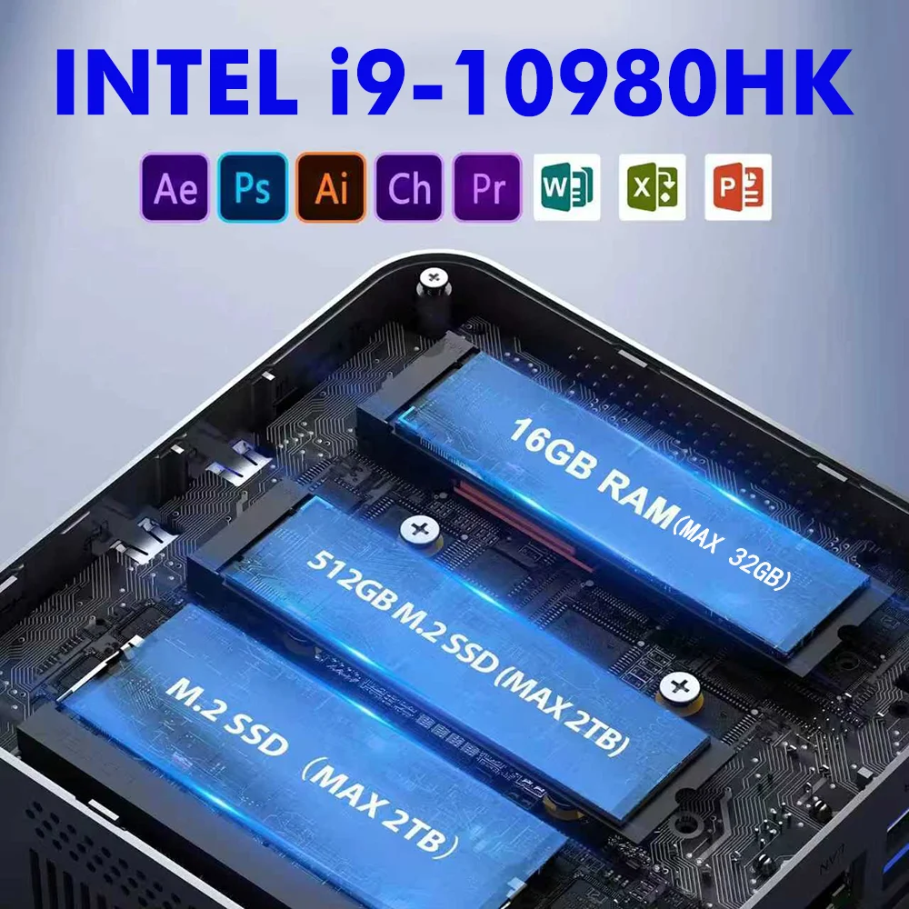 NEW Intel I9-10980HK/N150 Portable Mini PC Computer Windows 11 32GB DDR4 1/2TB SSD Gaming Computer WiFi 6 Office Mini Desktop