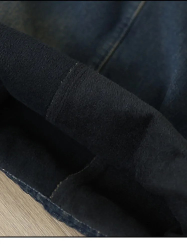 Autumn Winter Jeans Wide Leg Pant Women Loose Pleated Fashion Ladies Jeans Brushed Oversized Trousers Elastic Waist Woman Pants