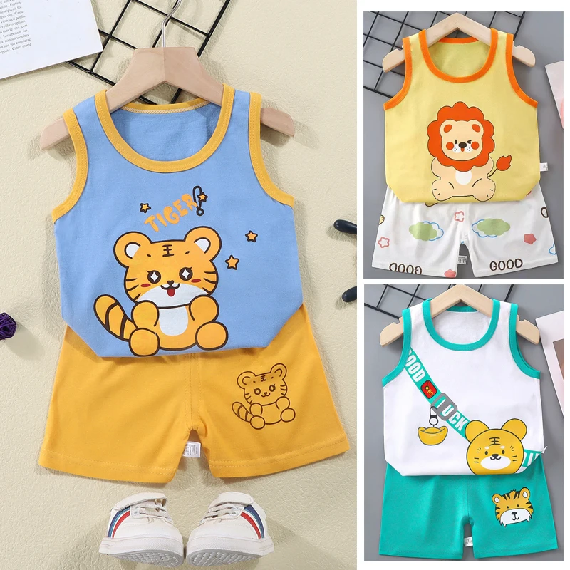 

1 Set Summer Cotton Children Sets Kids Clothes Boys Girls Vest Suit Children's Clothing Baby T-Shirts Shorts Tank Top Sleeveless
