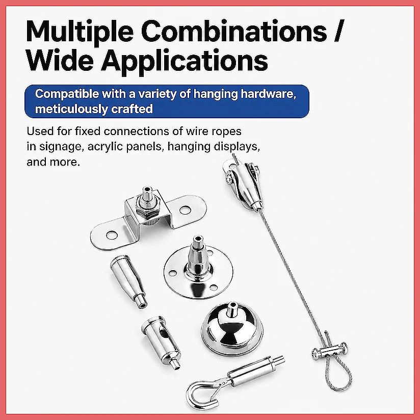 Adjustable Steel Cable Hanger Invisible Wire Rope for Signage Chandelier Hanging Kit with Lock Clasp, Heavy Duty Ceiling Moun