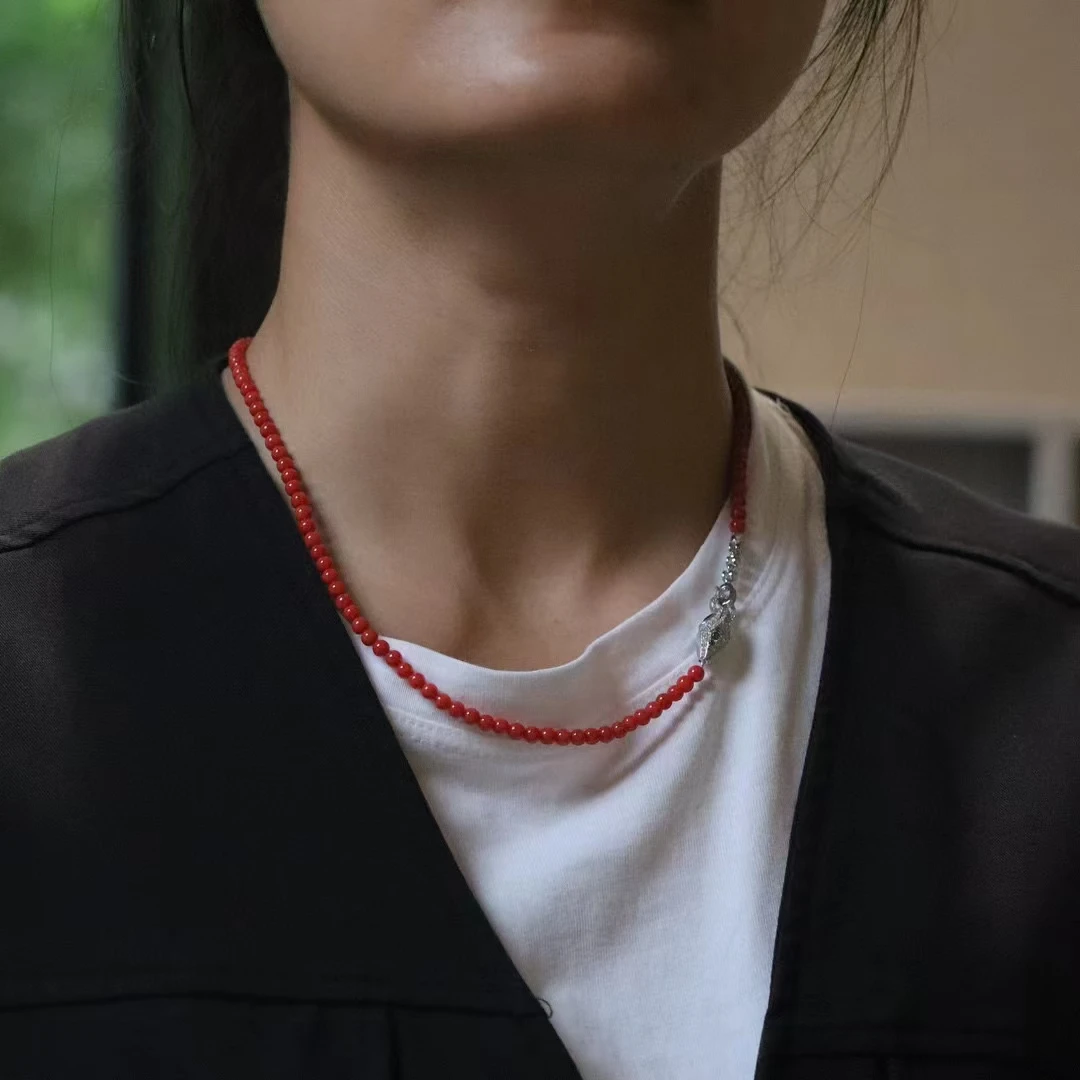 1pcs/lot Natural Red Coral Necklace  No optimization Finished with a 925 silver delicate buckle Simple stylish color Glamorous