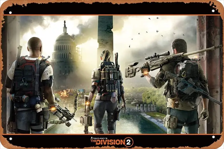 Tom Clancy The Division 2 Landscape Retro Poster   Vintage Metal Tin Sign for Home, Bathroom, Living Room Bedroom