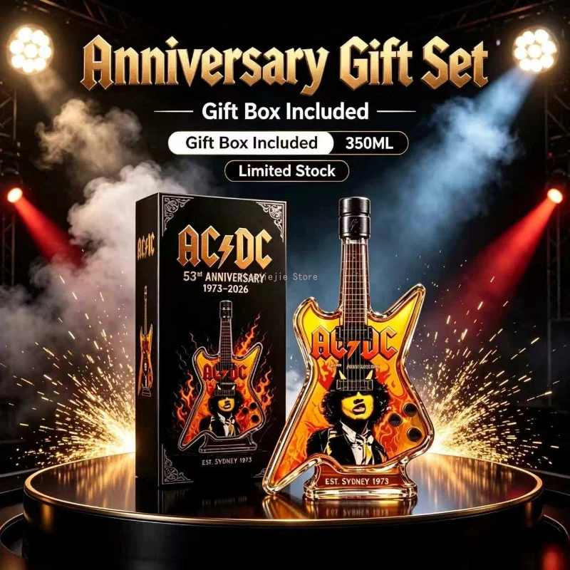 Guitar Shaped Glass Wine Bottle with Gift Box, Novelty Whiskey Brandy Decanter for Bar Display & Gift