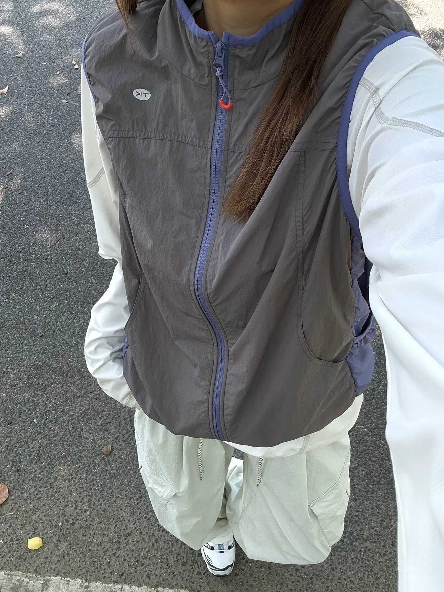 Outdoor Casual Men's Vest Purple Vine Grey Patchwork Quick Dry Multi Pocket Layered Wear Sports Style Lightweight Jacket