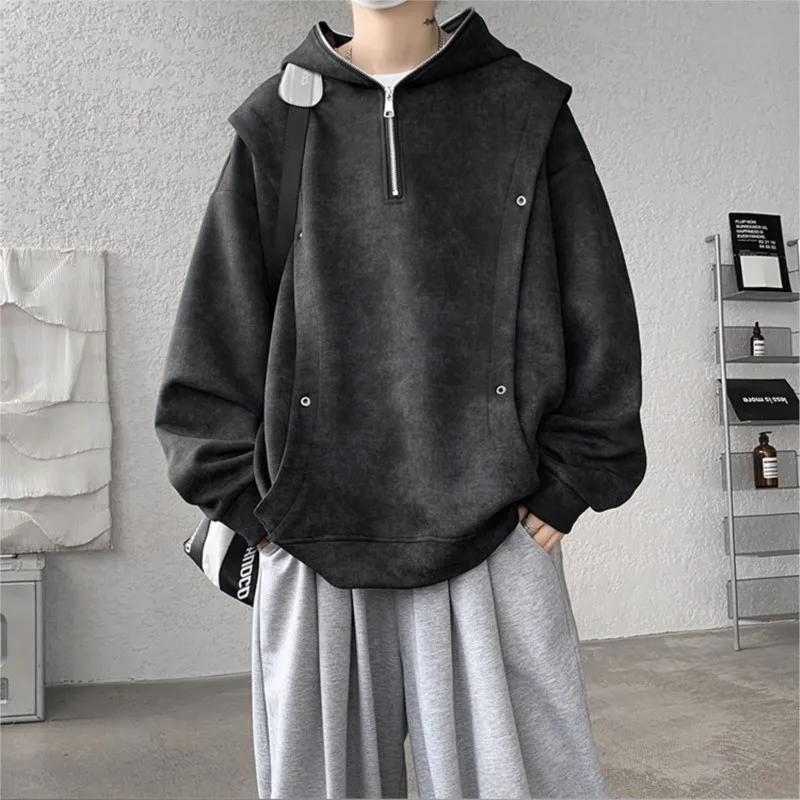 Retro Tie-dye Printed Hoodie Men Fleece Warm Pullover Sweatshirts High Street Hip Hop Streetwear Oversized Unisex Hoodie