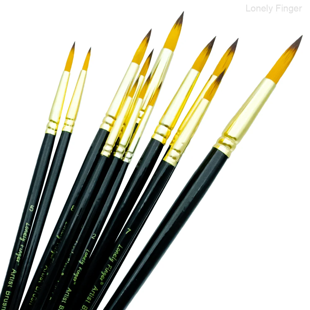 12-teiliges rundes Pinsel-Basisset für Aquarell-, Acryl-, Gouache-, Tinte- und Tempera-Malerei