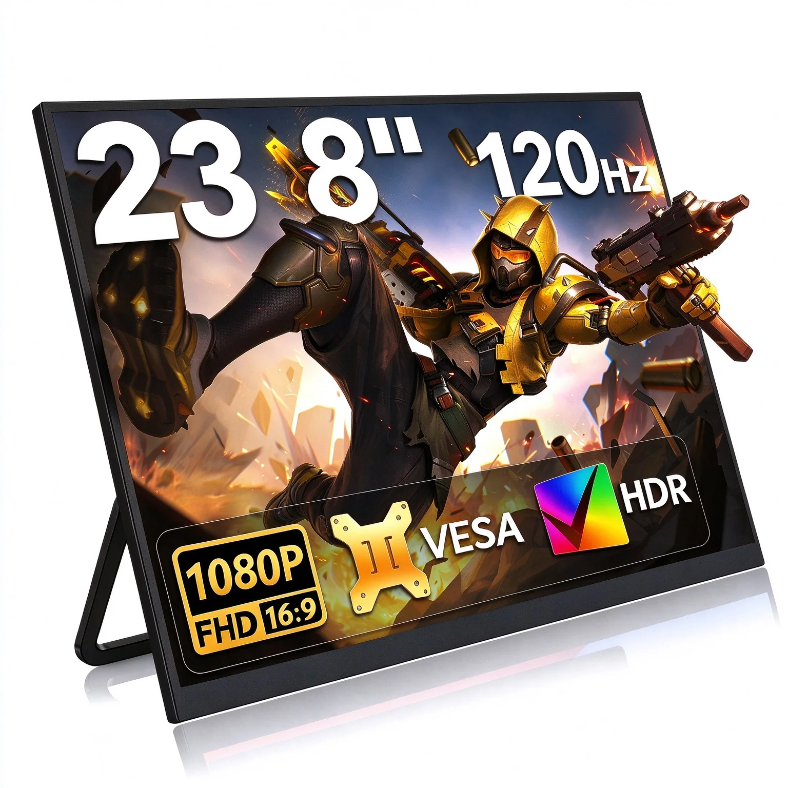 23.8 Inch 120Hz Portable IPS Monitor FHD 1920×1080 100%sRGB with Type-C & Mini HDMI External Display for Laptop PC Gaming Office