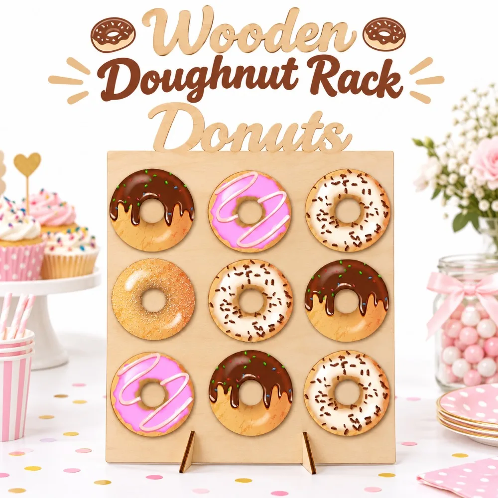 9 Capacity Wooden Doughnut Rack Wall Mounted Wooden Decoration Doughnut Rack Display Board Household Doughnut Rack