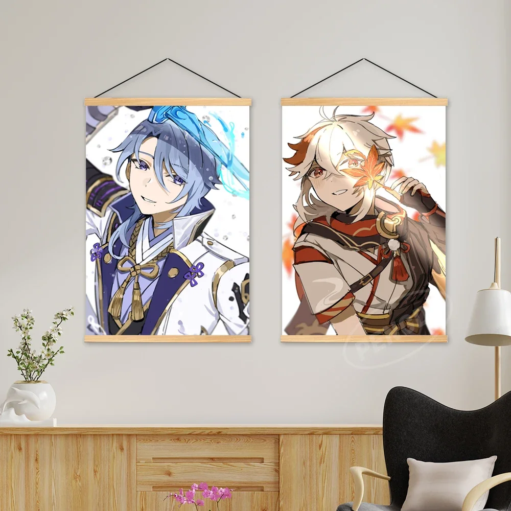 Home Decor Genshin Impact Canvas Wooden Kunikuzushi Hanging Painting Game Wall Art Albedo Poster Modular Picture Christmas Gift