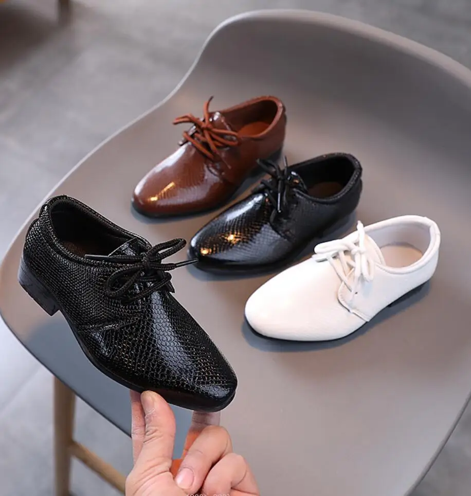 

Child Boys Black Leather Shoes Britain Style for Party Wedding Low-heeled Lace-up Kids Fashion Student School Performance Shoes