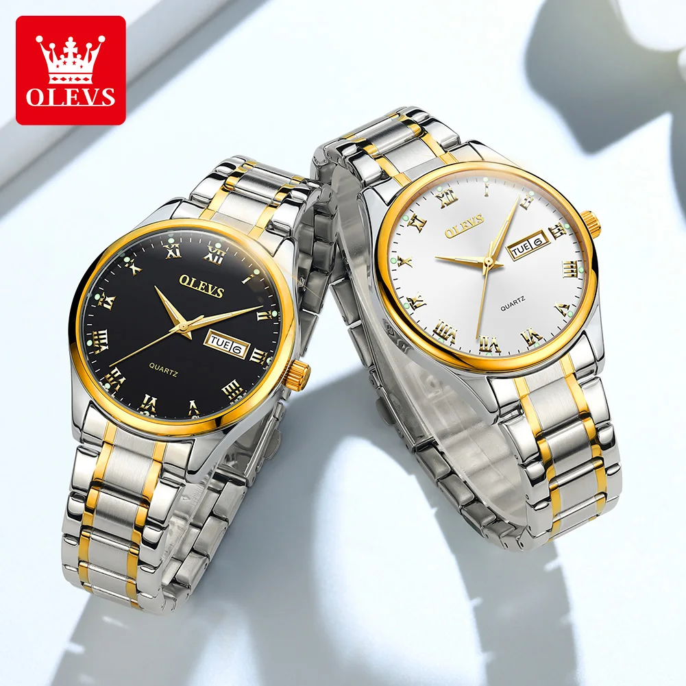 OLEVS 5568 Couple Watches Business Original Quartz Watches Waterproof Luminous Dual Calendar Sports Watch Couple Gifts Reloj