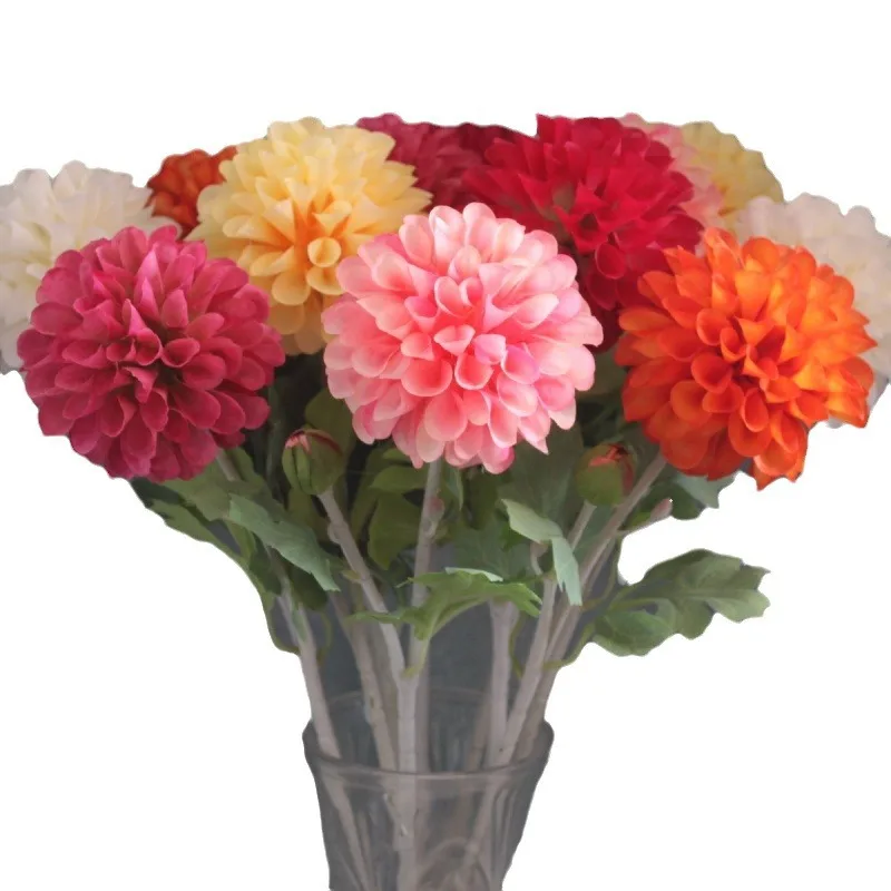 Simulated 2-head Dahlia Home Wedding Decoration Fake Flower Planting Pole Dahlia Table Flower