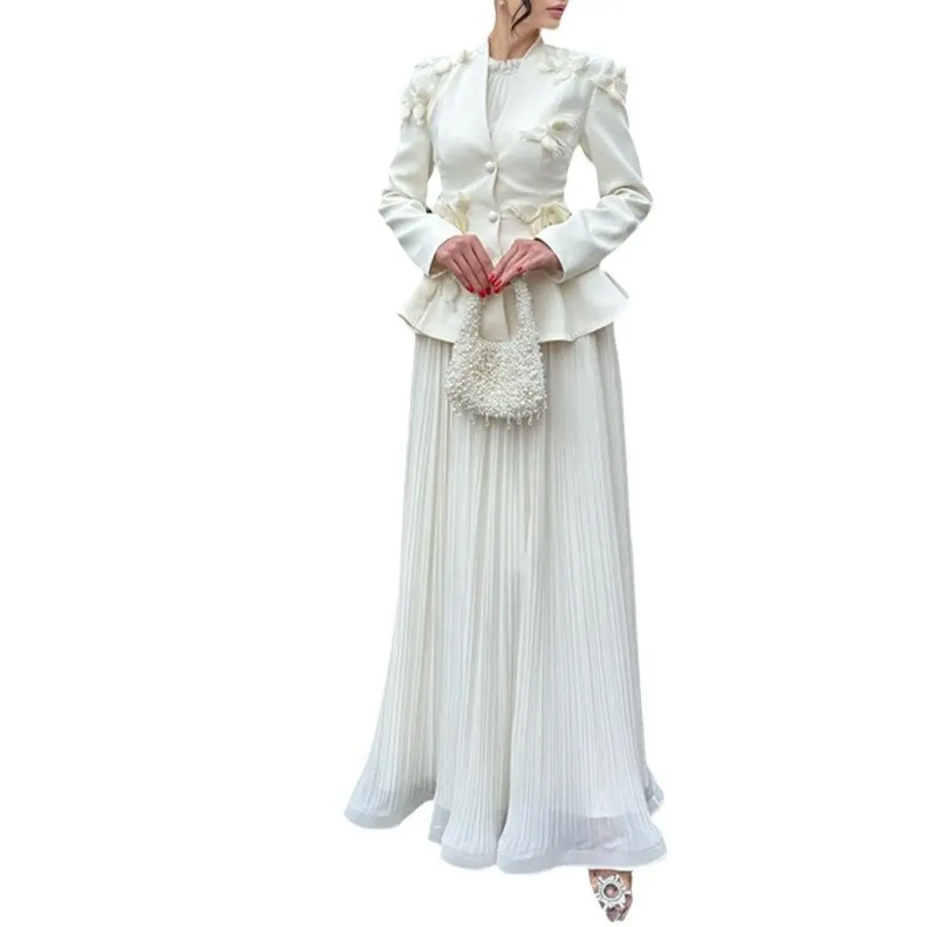 

Женский светский модный элегантный костюм во французском стиле в стиле ретро с плиссированной юбкой и бабочкой, осеннее новое поступление