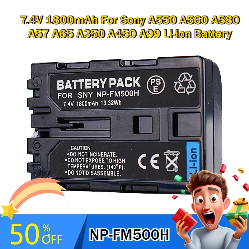 

New High Quality NP-FM500H Rechargeable Camera Battery 7.4V 1800mAh For Sony A550 A560 A580 A57 A65 A350 A450 A99 Li-ion Battery