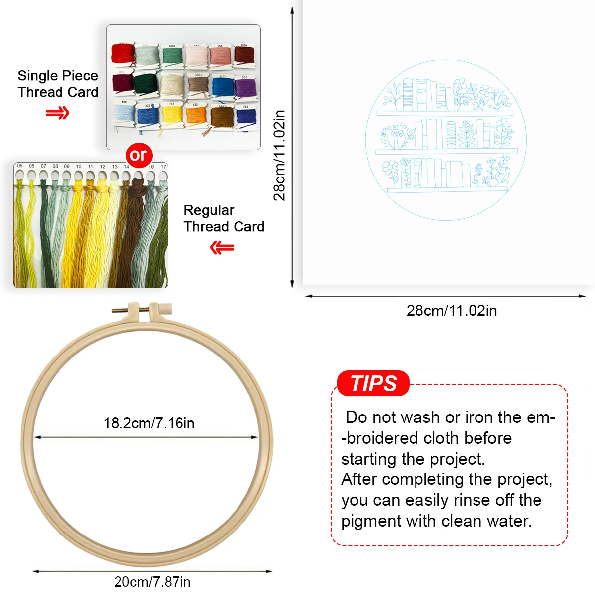 1 Stickset, 20 x 20 cm, Bücherregal, handgefertigtes DIY-Stickset, geeignet für Erwachsene und Anfänger, inklusive – Detail 5