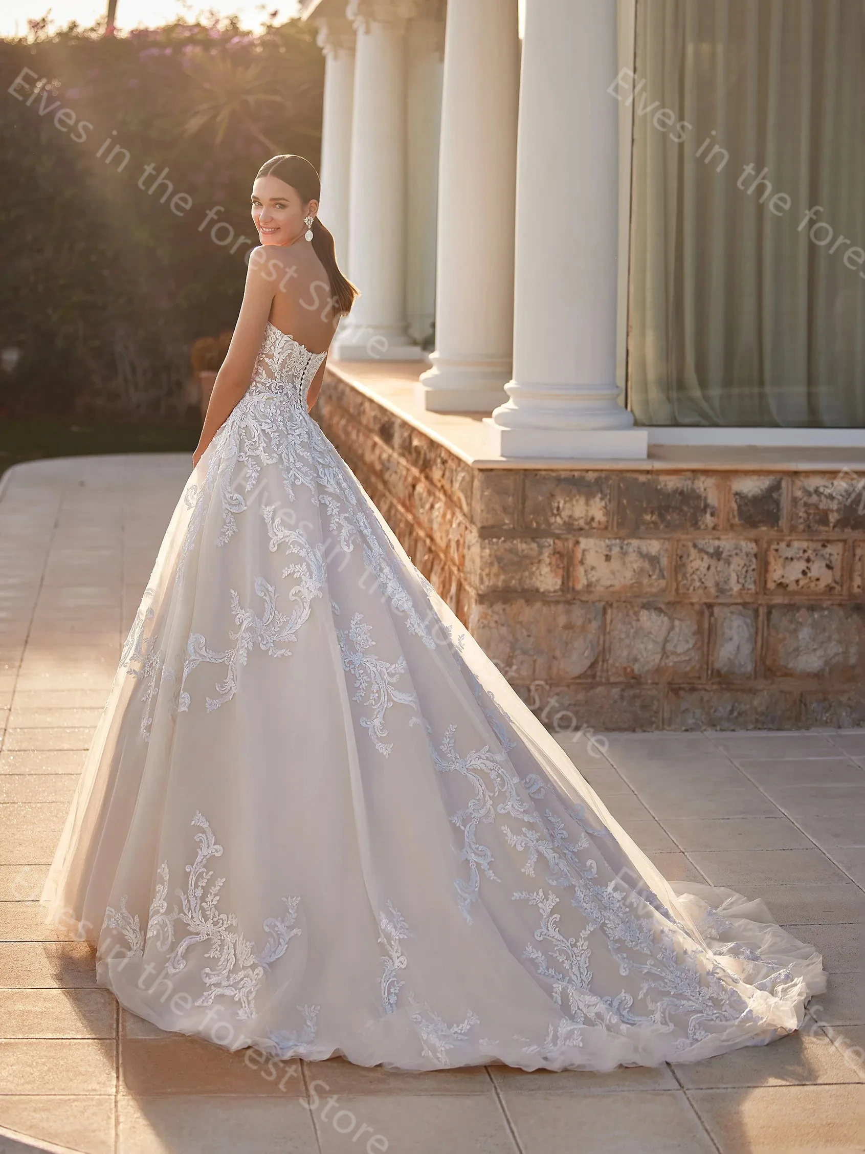 Vestidos De novia De línea A De lujo, Apliques De encaje sin mangas, Vestidos De graduación para novia, lentejuelas brillantes, tren largo